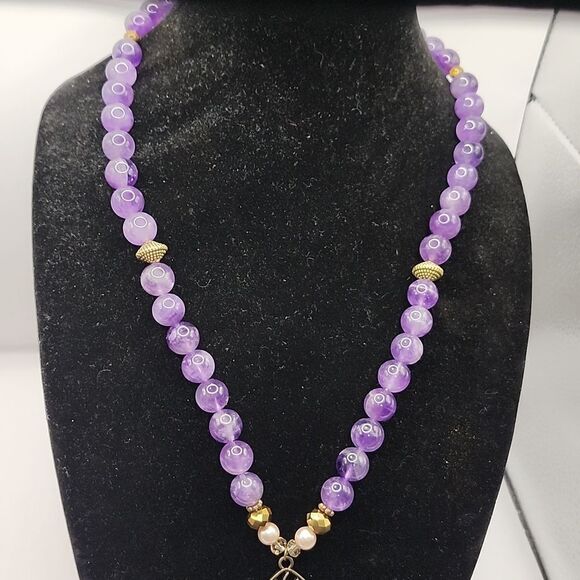 Handmade Repurposed Amethyst and Brass Harmony Necklace - Picture 6 of 7